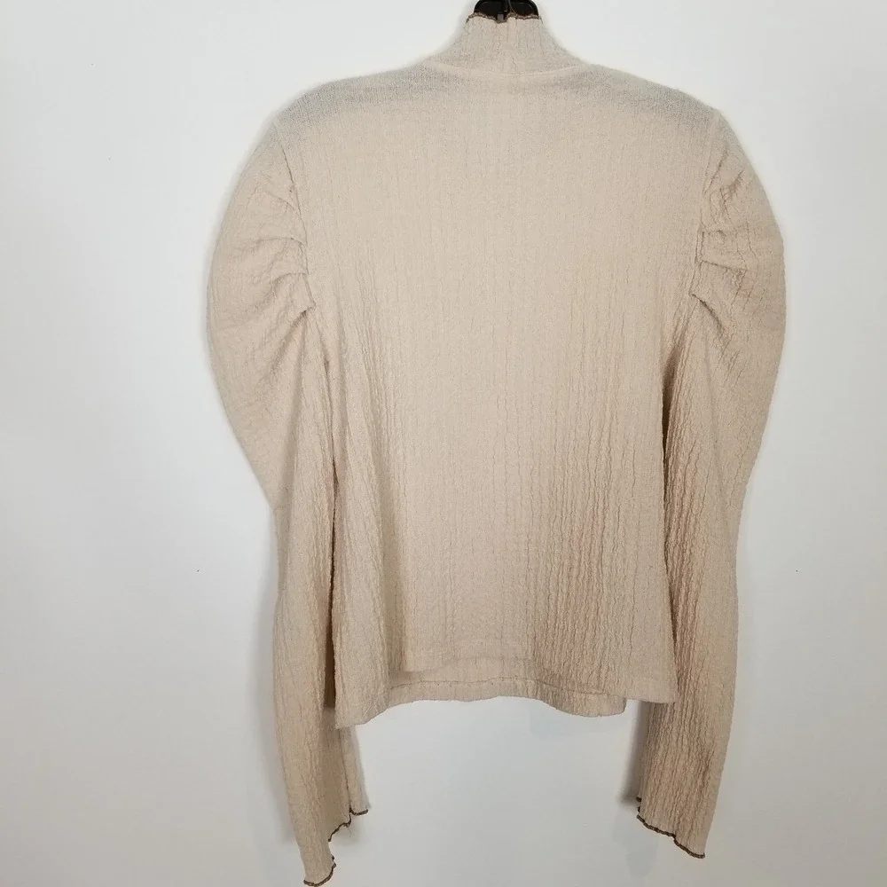 FREE PEOPLE Women Ela Mock Neck Puff Sleeve Long Sleeve Top‎ Sz M Ivory Boho